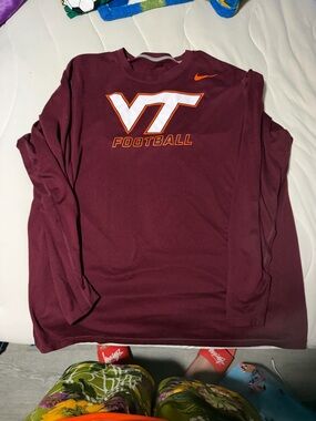 Virginia Tech VT Football Long Sleeve Tee - Maroon with Orange Logo XL